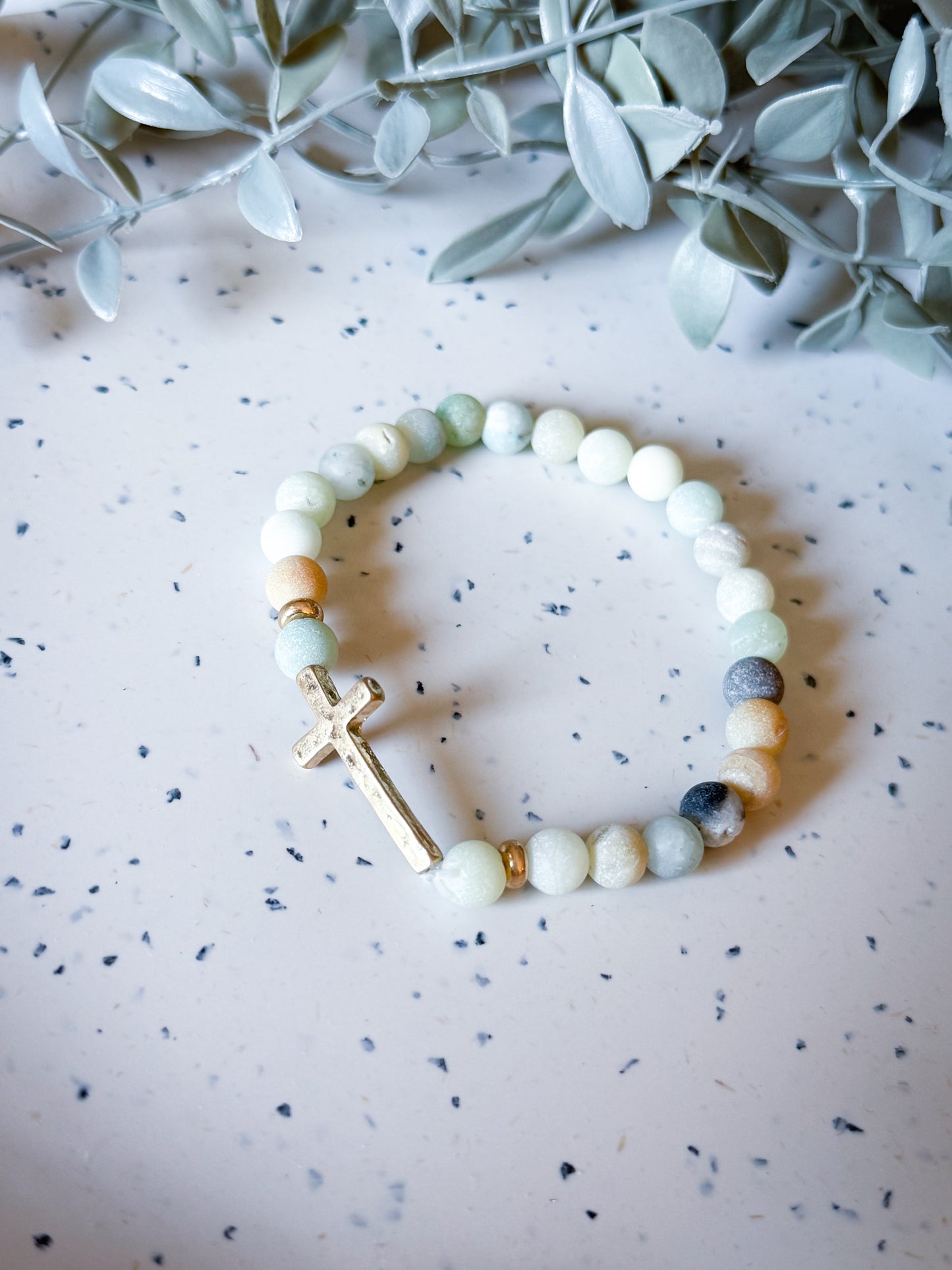 Cross Bracelet - Amazonite/Gold