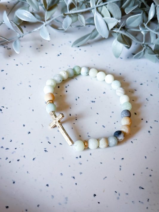 Cross Bracelet - Amazonite/Gold
