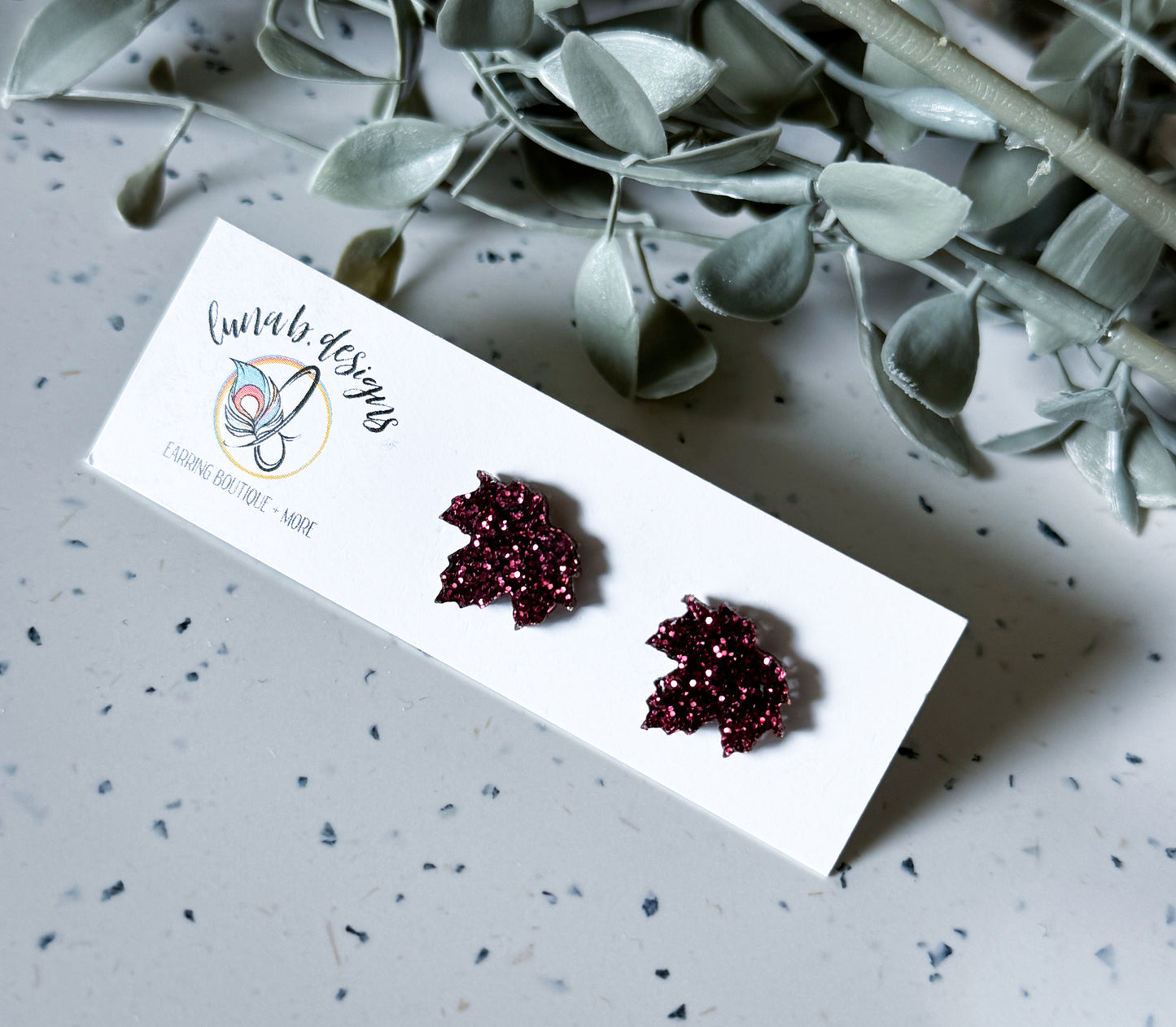 FALLoween: Leaf Studs (Burgundy)