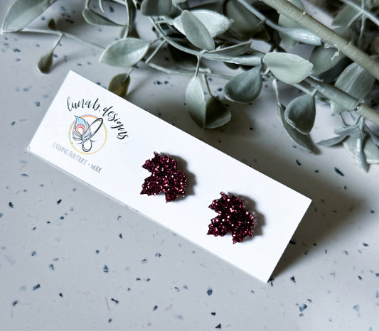FALLoween: Leaf Studs (Burgundy)
