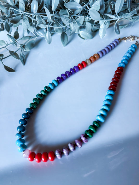 Candy Stone Beaded Necklace - Dark Multi