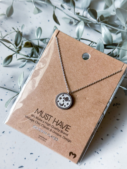 Solar System Necklace - Rhodium Plated (16”)