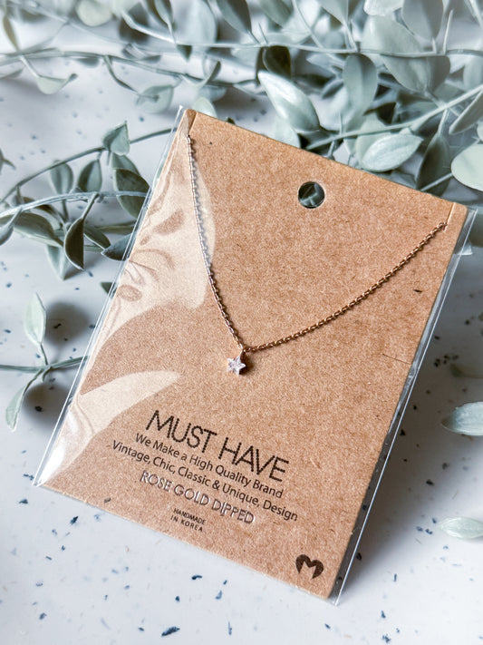 Mini Star Necklace - Rose Gold Dipped (16”)