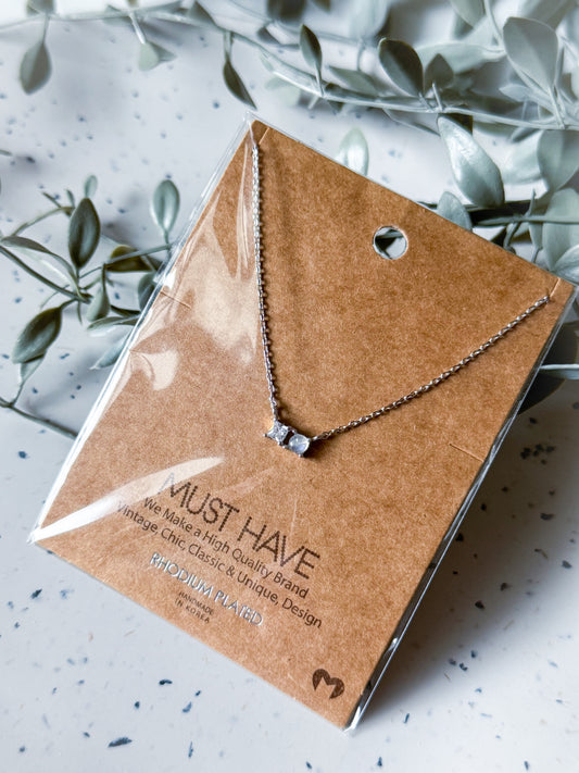 Gemstone Necklace - Rhodium Plated (16”)