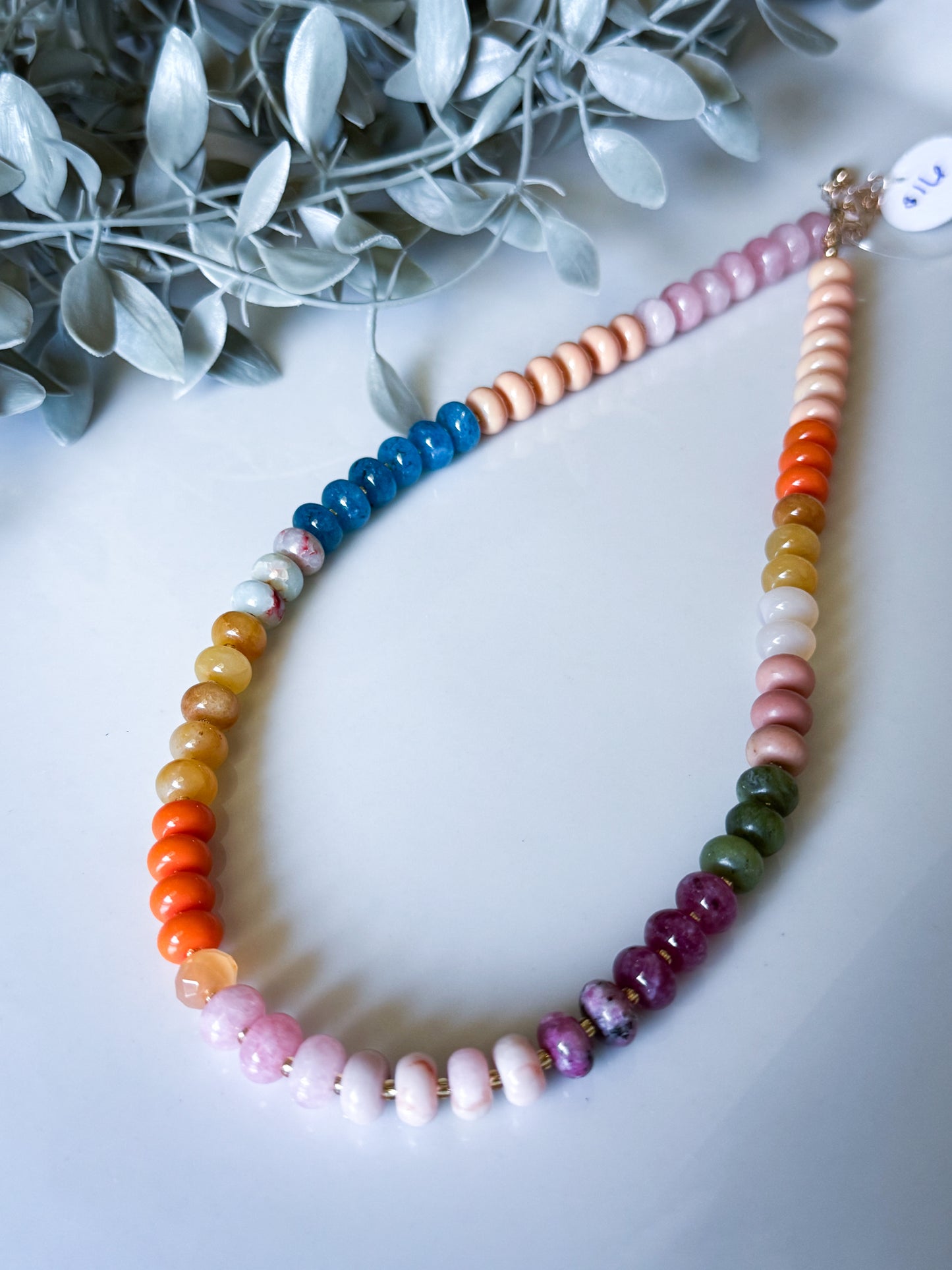 Candy Stone Beaded Necklace - Peach