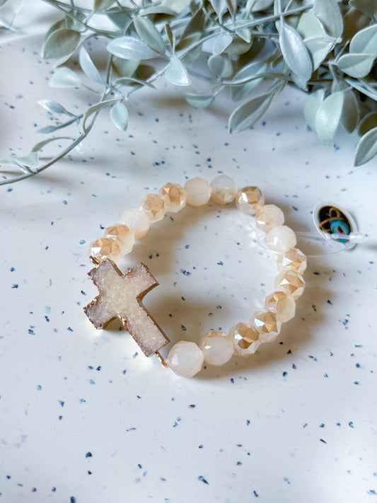 Druzy Cross Bracelet - Champagne
