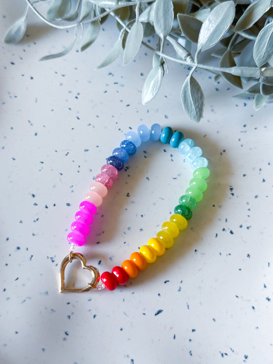 Candy Bead Bracelet w/ Gold Heart