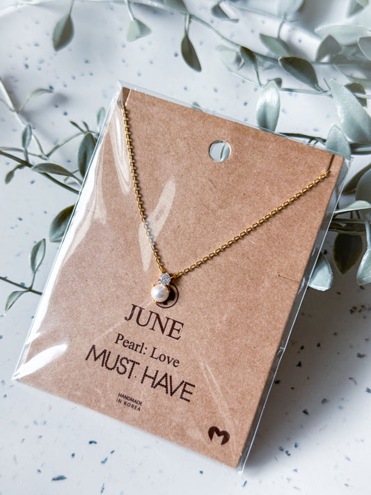 June Birthstone Necklace - Gold Dipped (16”)