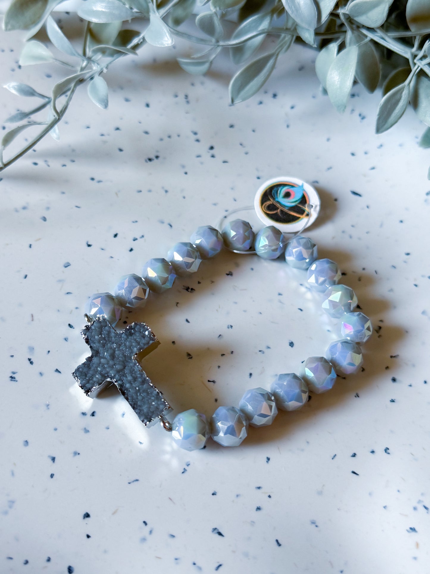 Druzy Cross Bracelet - Grey