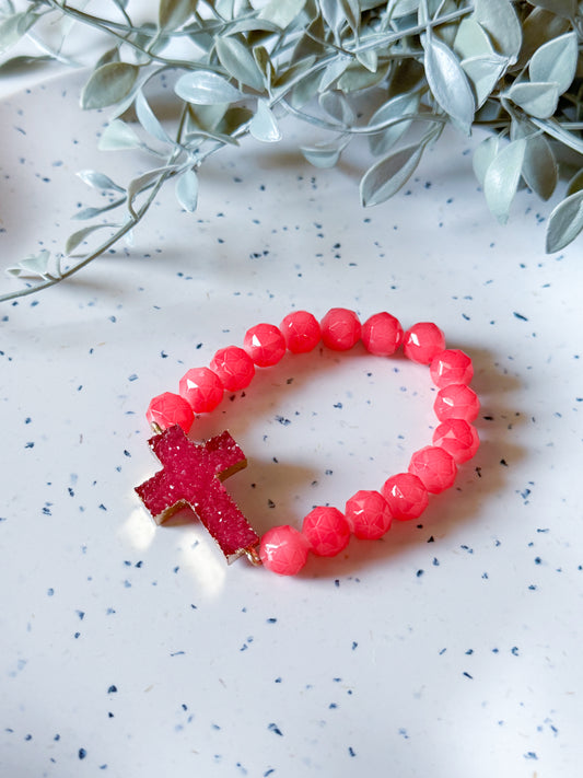 Druzy Cross Bracelet - Pink