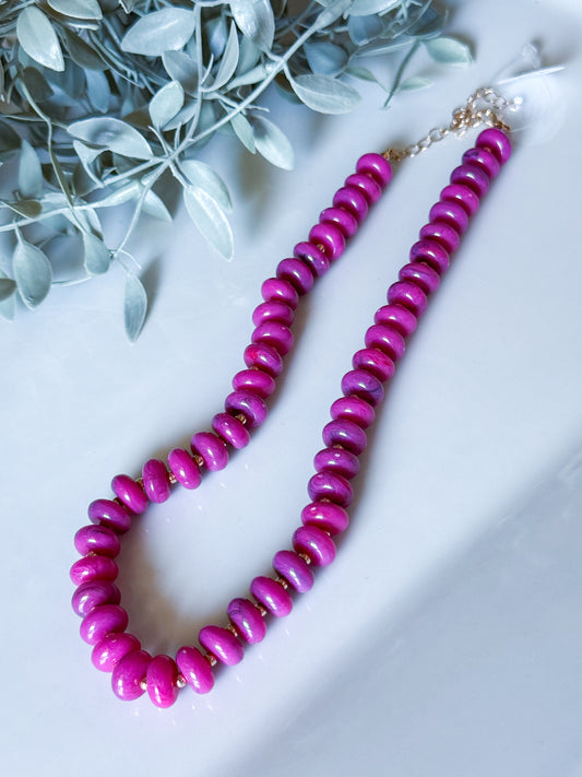 Beaded Necklace - Fuchsia/Gold