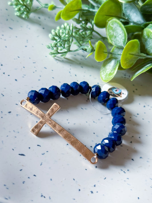 Beaded Cross Bracelet (Navy/Gold)