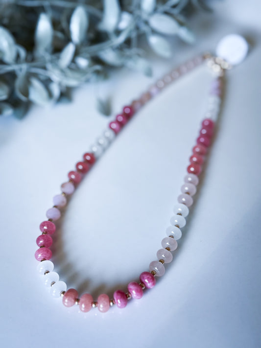 Stone Bead Necklace w/ Toggle Clasp - Pink