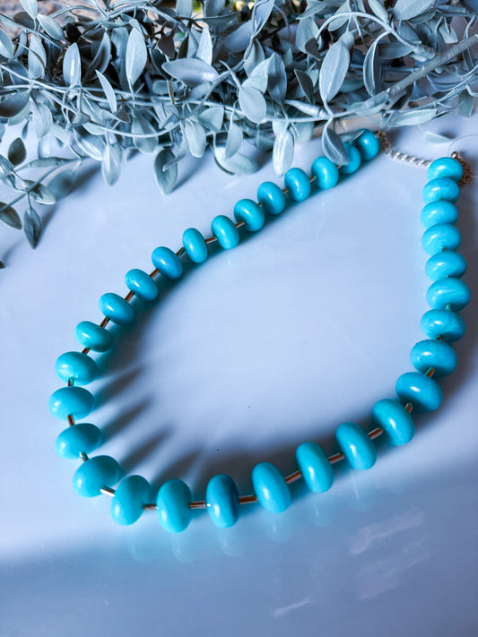 Acetate Disk Necklace - Turquoise/Gold