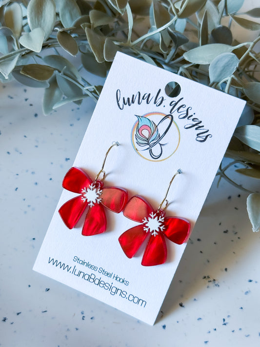 Christmas Collection: Red Bow w/ Snowflake Accent