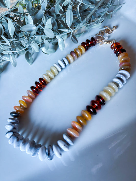 Beaded Necklace - Amber/Ivory