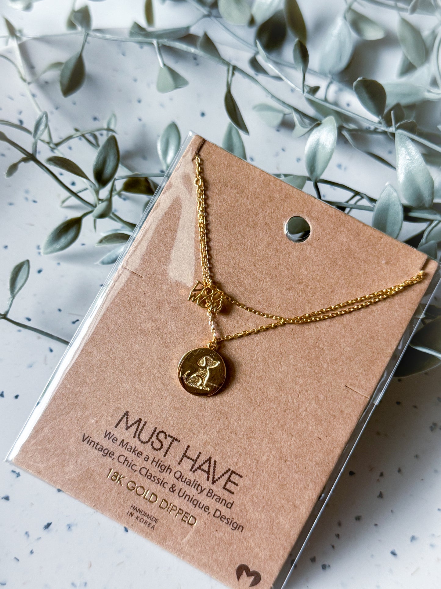 Dog Mom Necklace - Gold Dipped (16”)