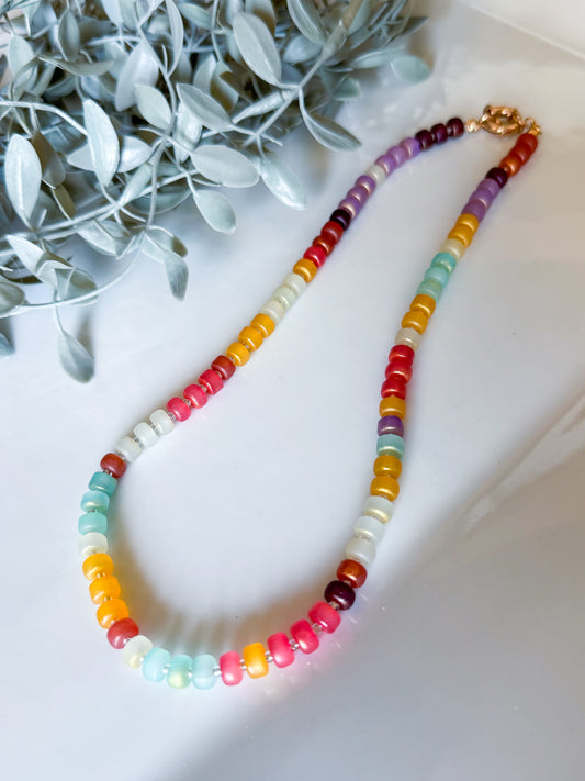 Beaded Necklace with Toggle Clasp - Dark Multi
