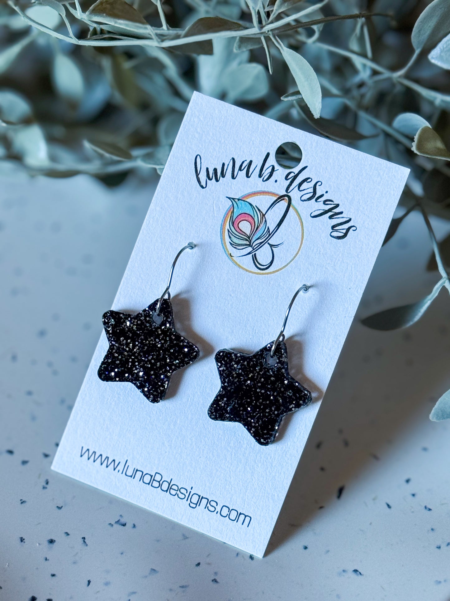 New Year’s Drops: Black w/ Silver Glitter Stars