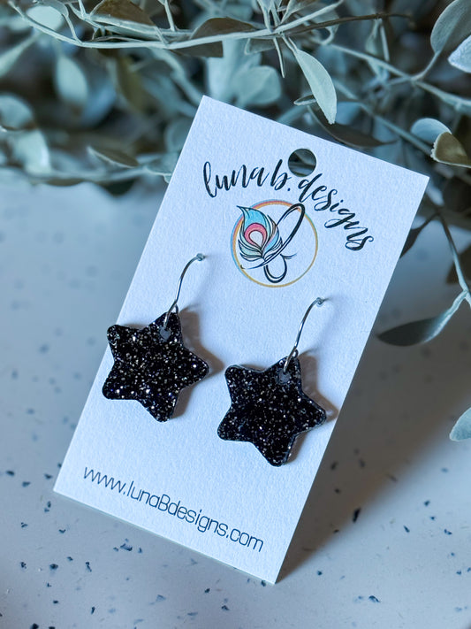 New Year’s Drops: Black w/ Silver Glitter Stars