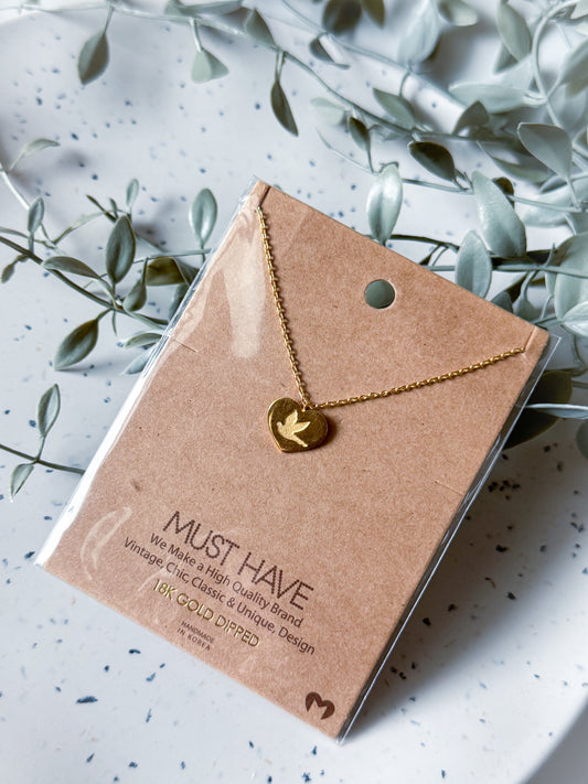 Dove Heart Necklace - Gold Dipped (16”)
