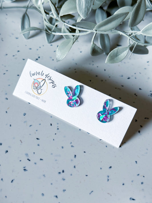 Spring & Easter: Purple/Teal Bunny Studs