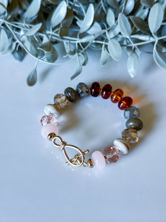 Faceted Bead Toggle Bracelet - Amber