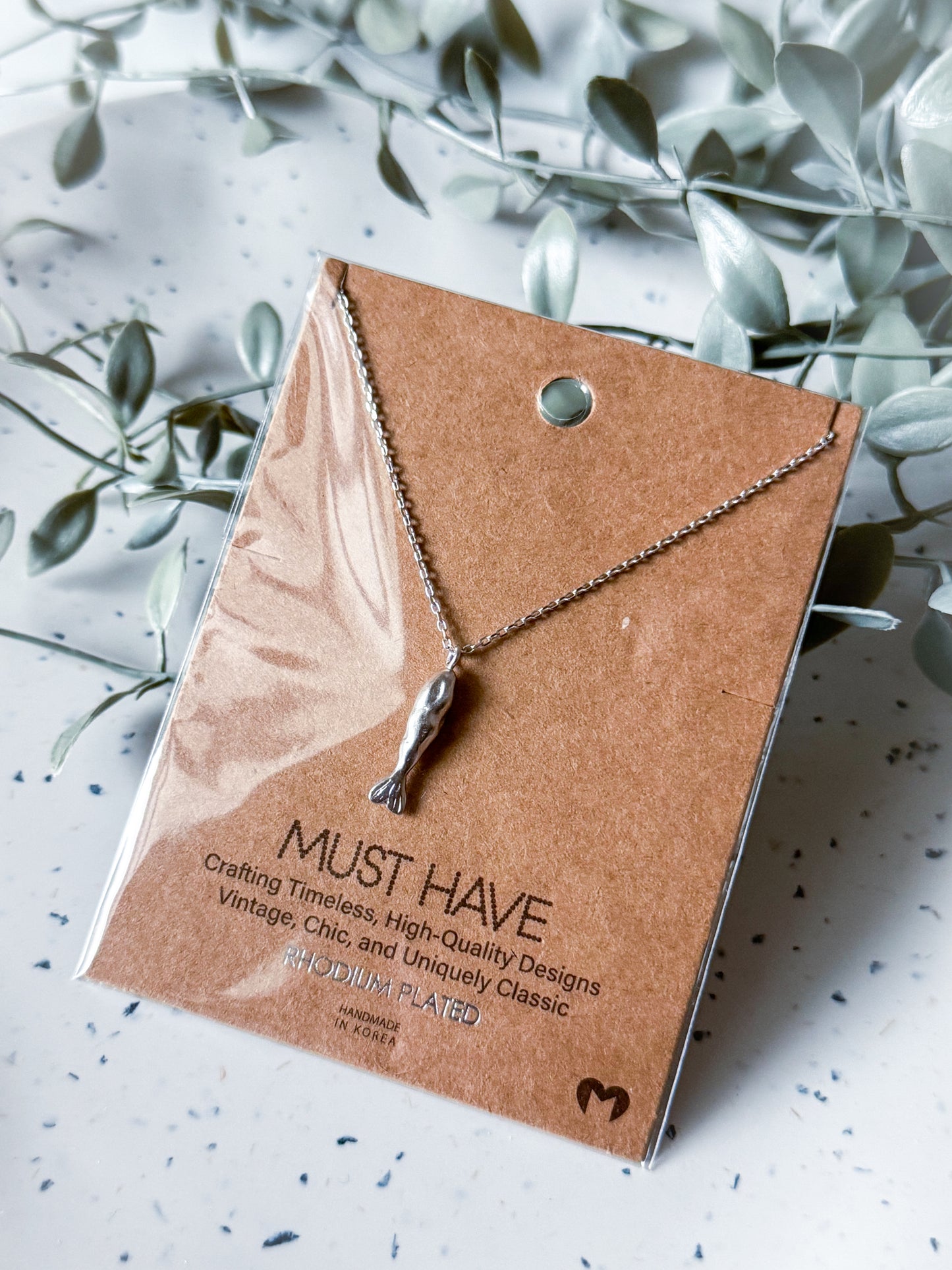 Fish Necklace - Rhodium Plated (16”)