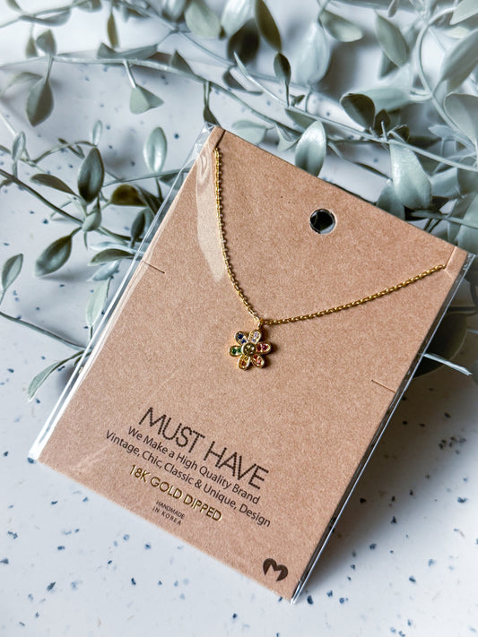 Smilie Flower Necklace - Gold Dipped (16”)
