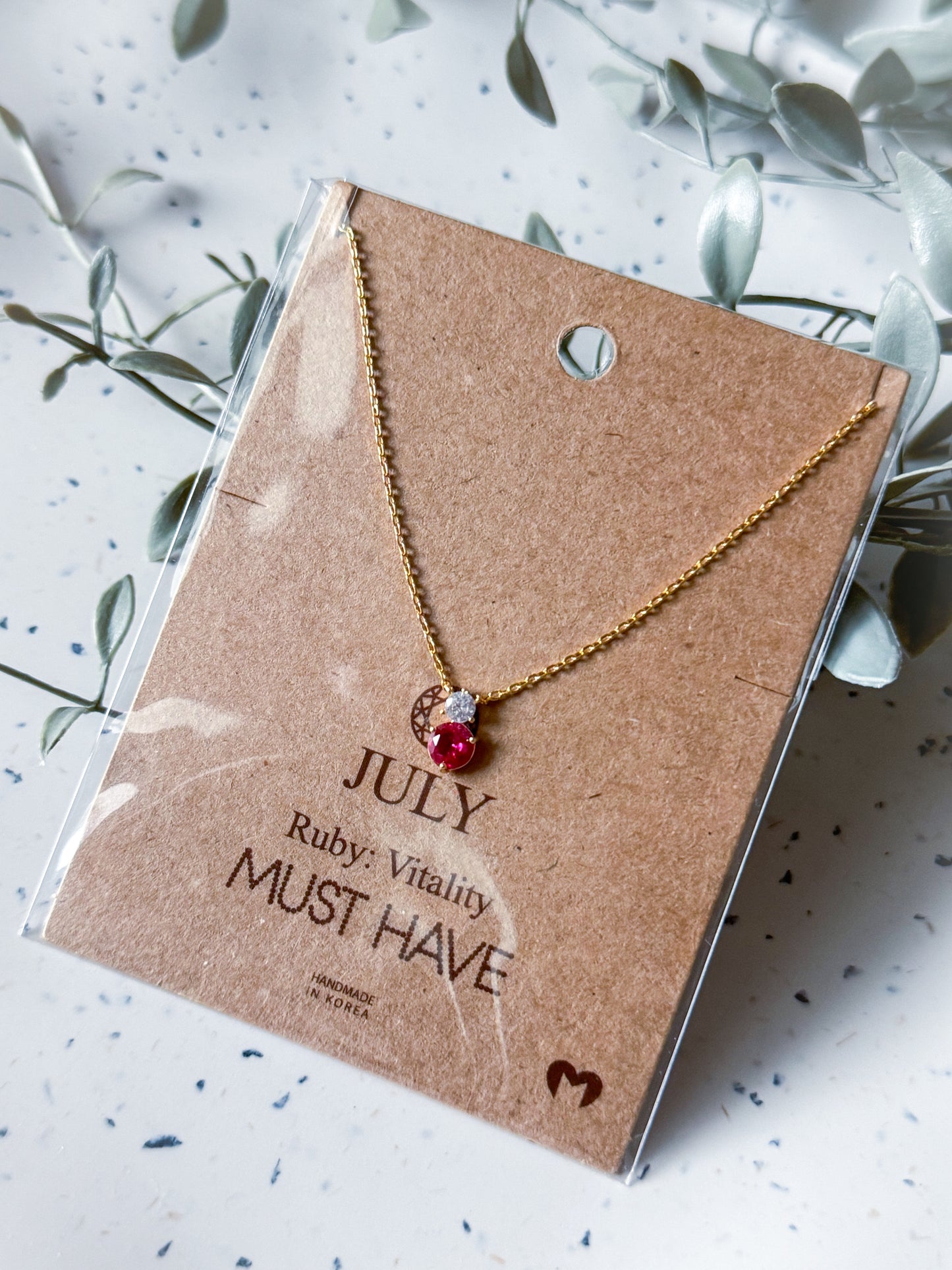 July Birthstone Necklace - Gold Dipped (16”)