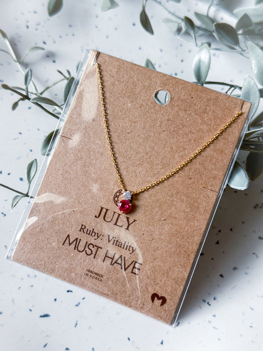 July Birthstone Necklace - Gold Dipped (16”)