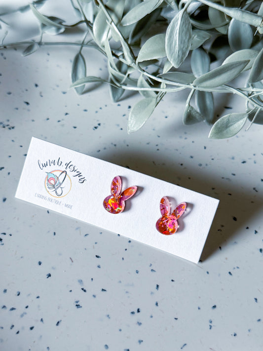 Spring & Easter: Pink/Orange Bunny Studs