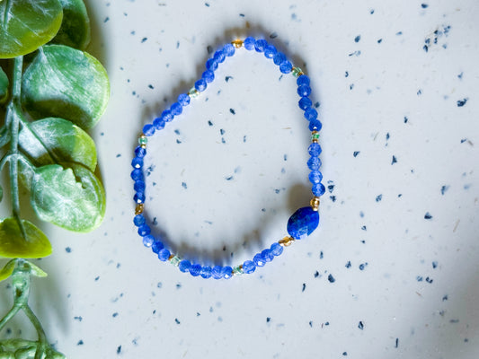 Small Bead Bracelet w/ Natural Stone - Blue
