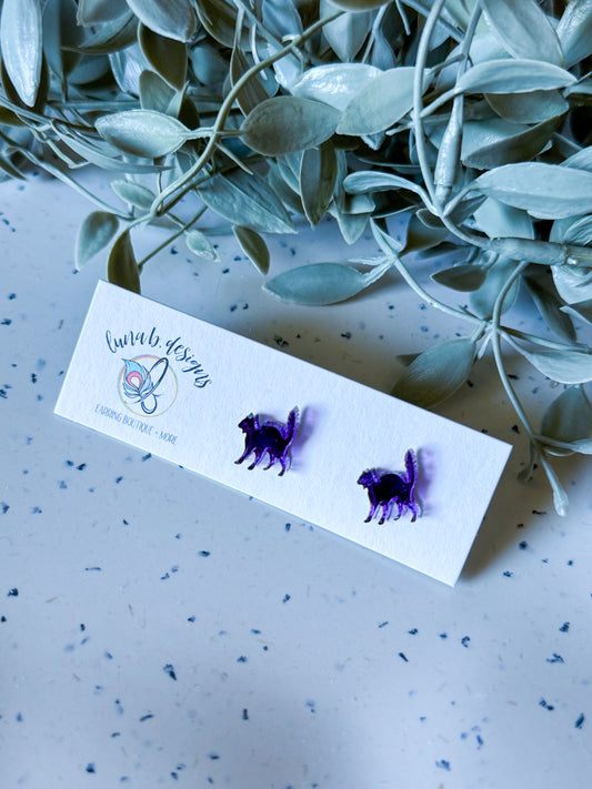 FALLoween Studs: Purple Mirror Cats