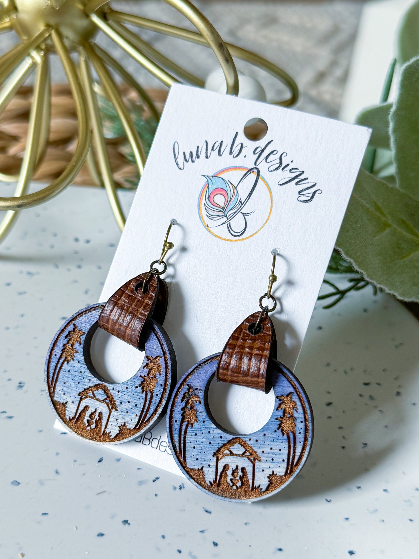 Christmas Collection: Stained Wooden Nativity (Navy) w/ Leather Clasp