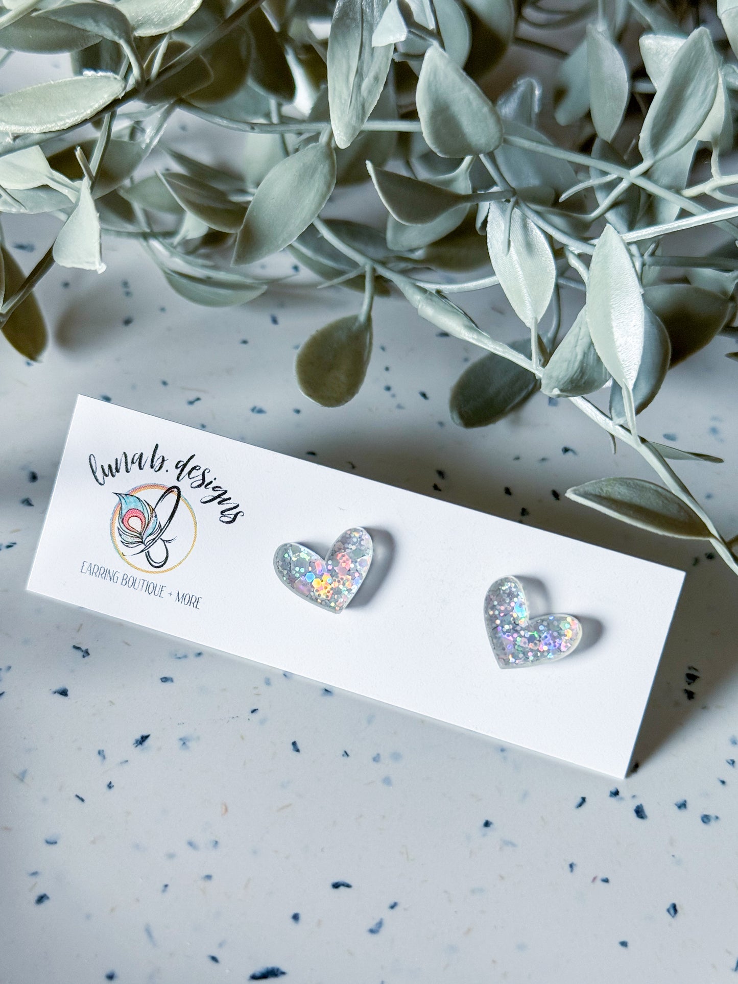 Valentine: Heart Studs (Silver Holographic)