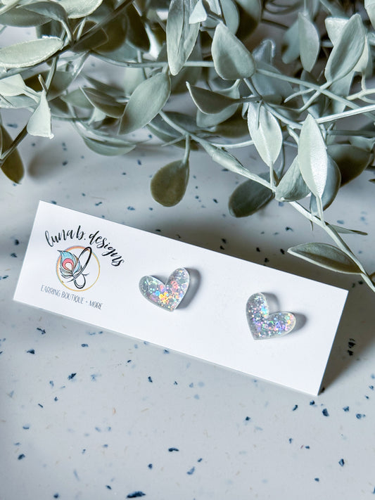 Valentine: Heart Studs (Silver Holographic)