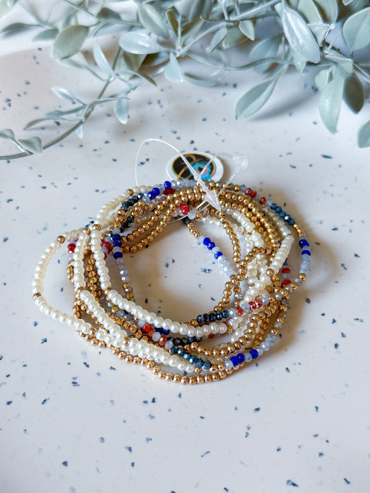Bracelet Set- Multi/Pearl/Gold