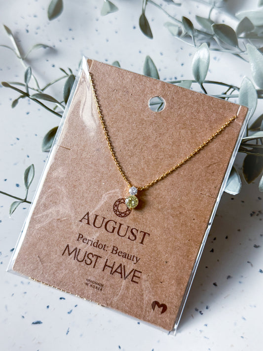 August Birthstone Necklace - Gold Dipped (16”)