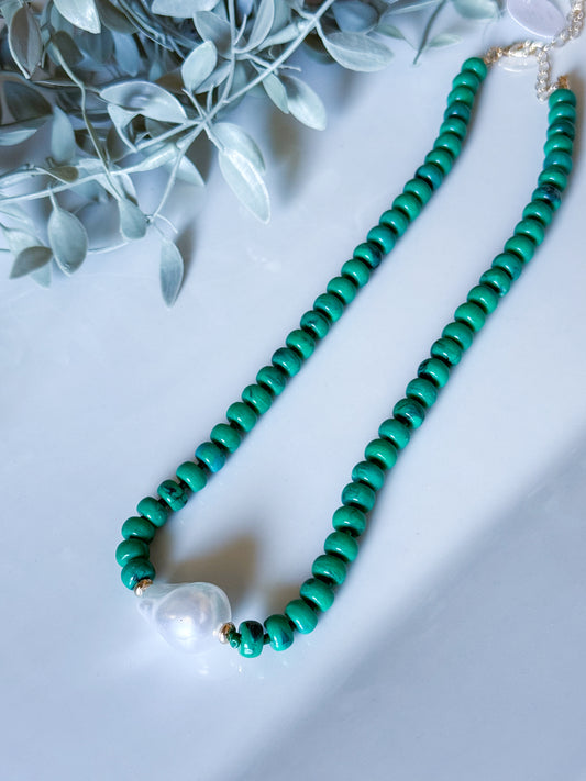 Baroque Pearl Beaded Necklace - Green