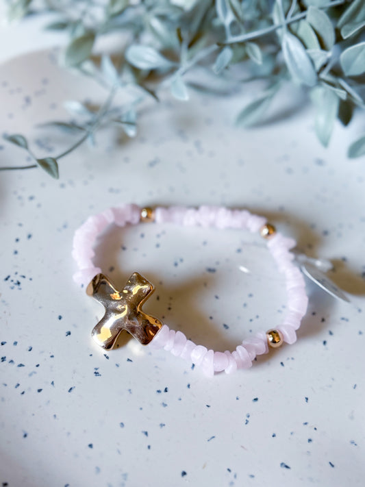 Cross Bracelet- Light Pink/Gold