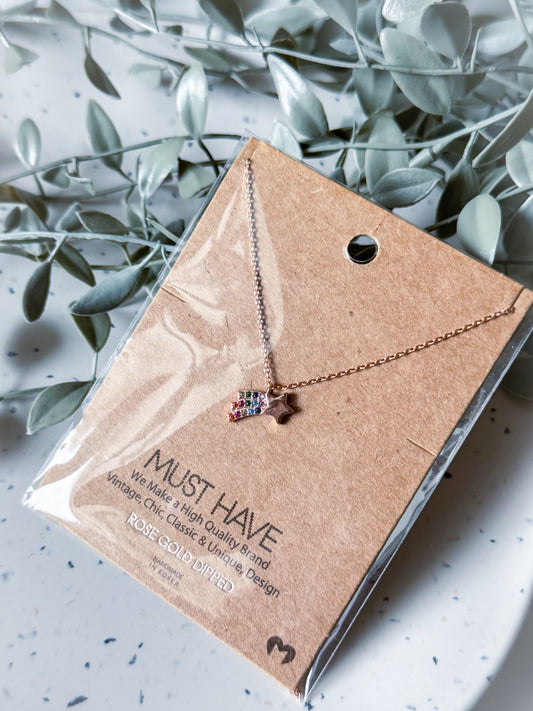 Shooting Star Necklace - Rose Gold Dipped (16”)