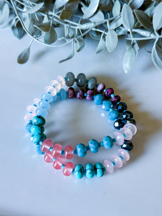 Faceted And Round Beaded Bracelets - Blue Multi