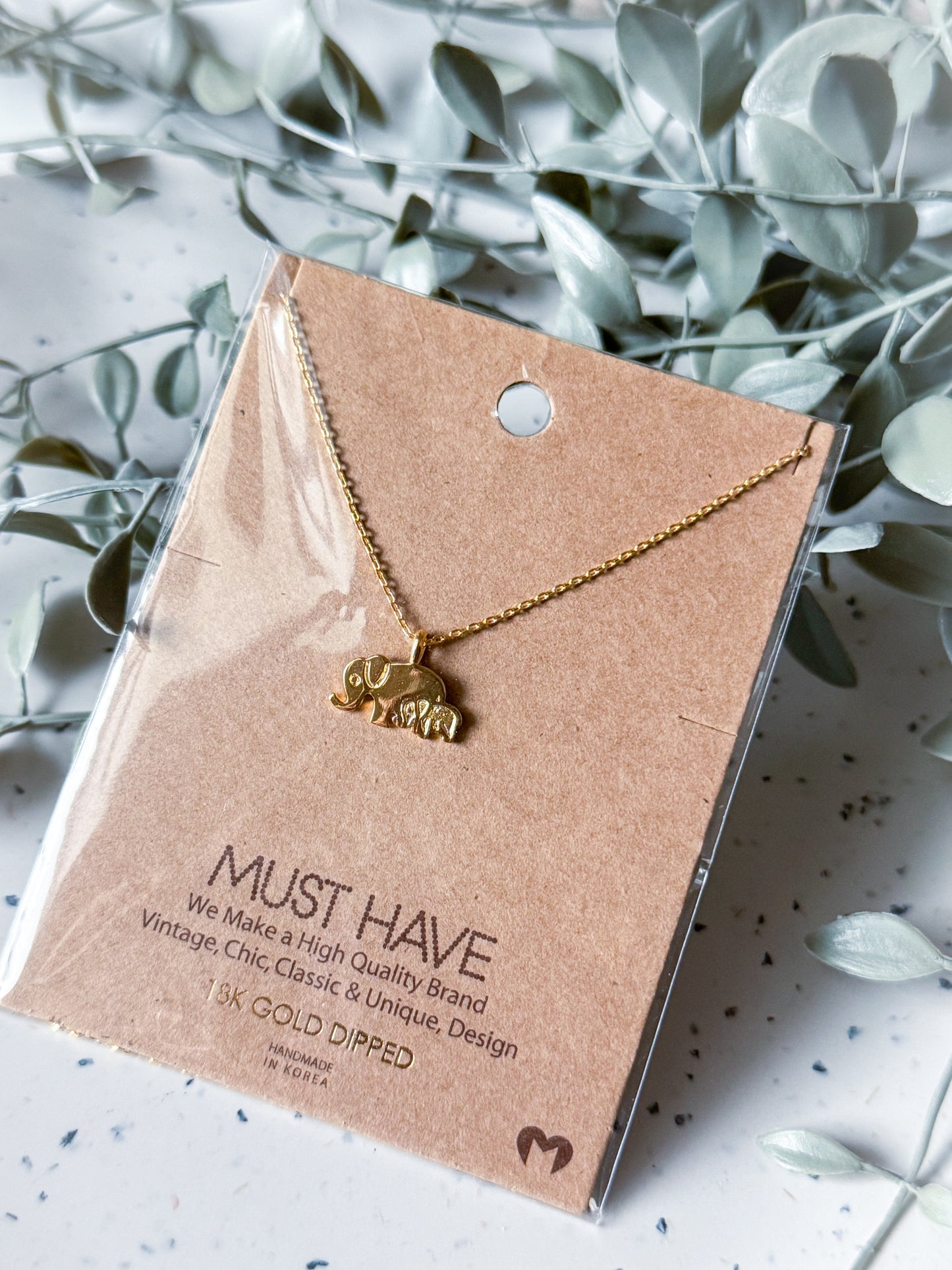Elephant Necklace - Gold Dipped (16”)