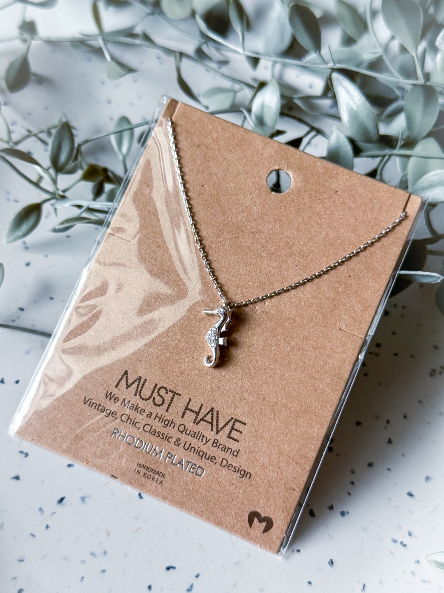 Seahorse Necklace - Rhodium Plated (16”)