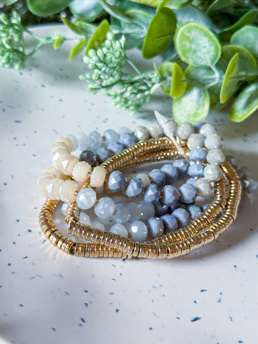 Bracelets - Grey + Cream + Gold