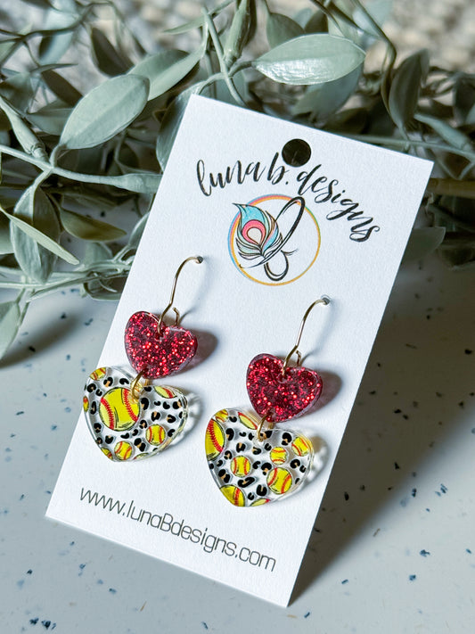 Game Day Leopard Hearts: Softball