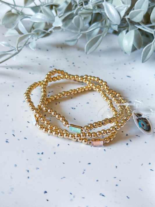 Bracelet Set- Gold w/ Rhinestone Accents