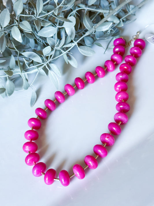 Acetate Disk Necklace - Fuchsia/Gold