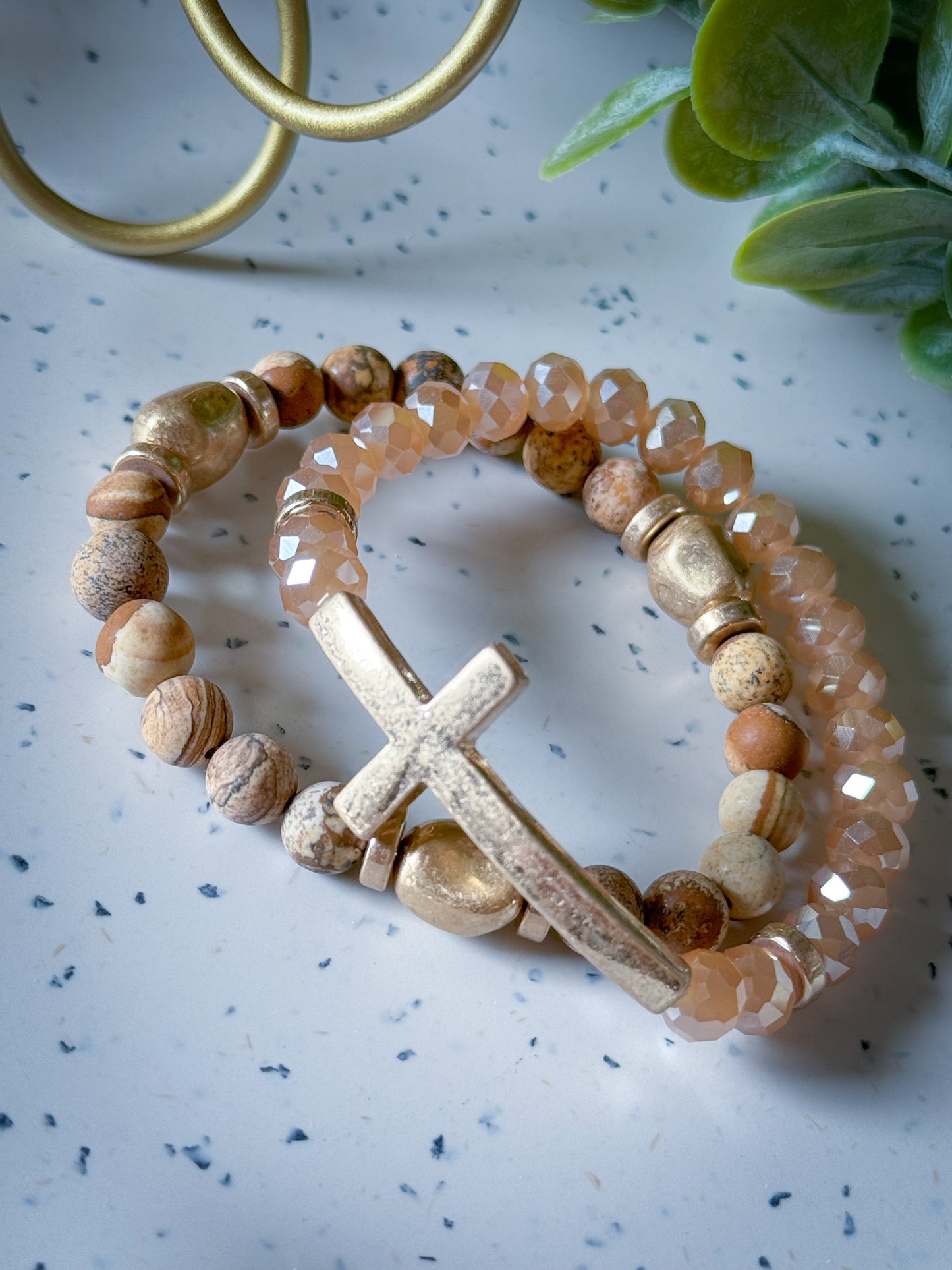 Cross Bracelet Set - Brown
